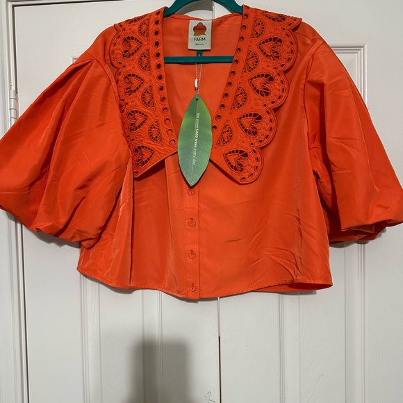 Farm Rio Orange Richelieu Collar Shirt XL - Picture 2 of 8